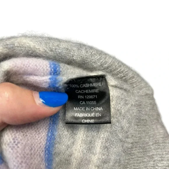 360‎ Cashmere Rosa Sweater Long Sleeve V-Neckline Striped Gray Blue Size XS - Picture 8 of 9